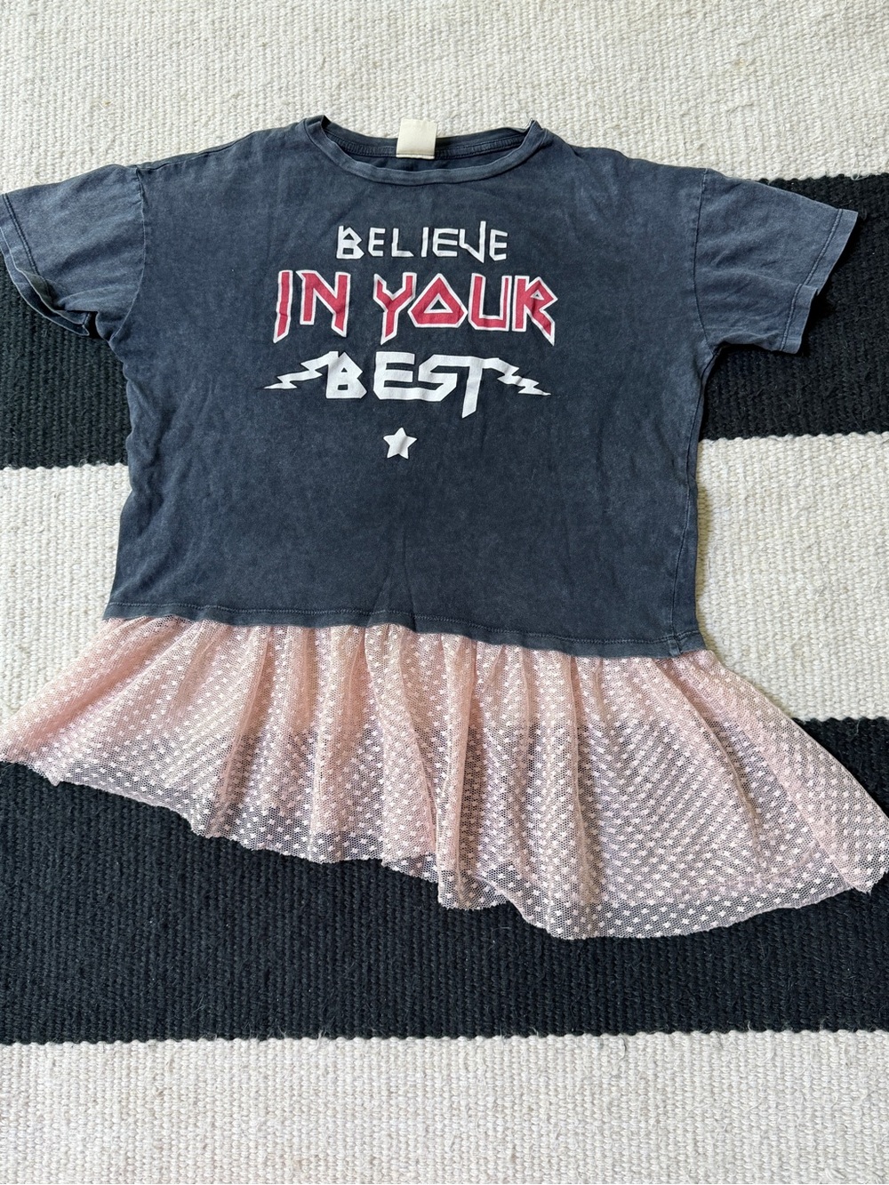 Zara Girls Graphic Tee with Pink Tulle Hem | Size 140 (9/10) soft rock cool girl